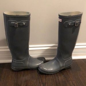 Gray tall Hunter boots
